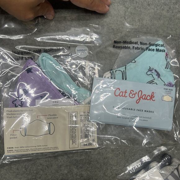 47 Cat & Jack Kid's Reusable Face Masks Cotton Fabric One Size Fits Most NEW - Picture 6 of 7
